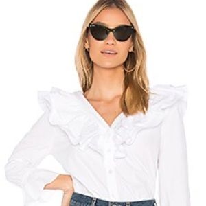 J.O.A. Women's Ruffle Neck Button down Blouse Cotton Top